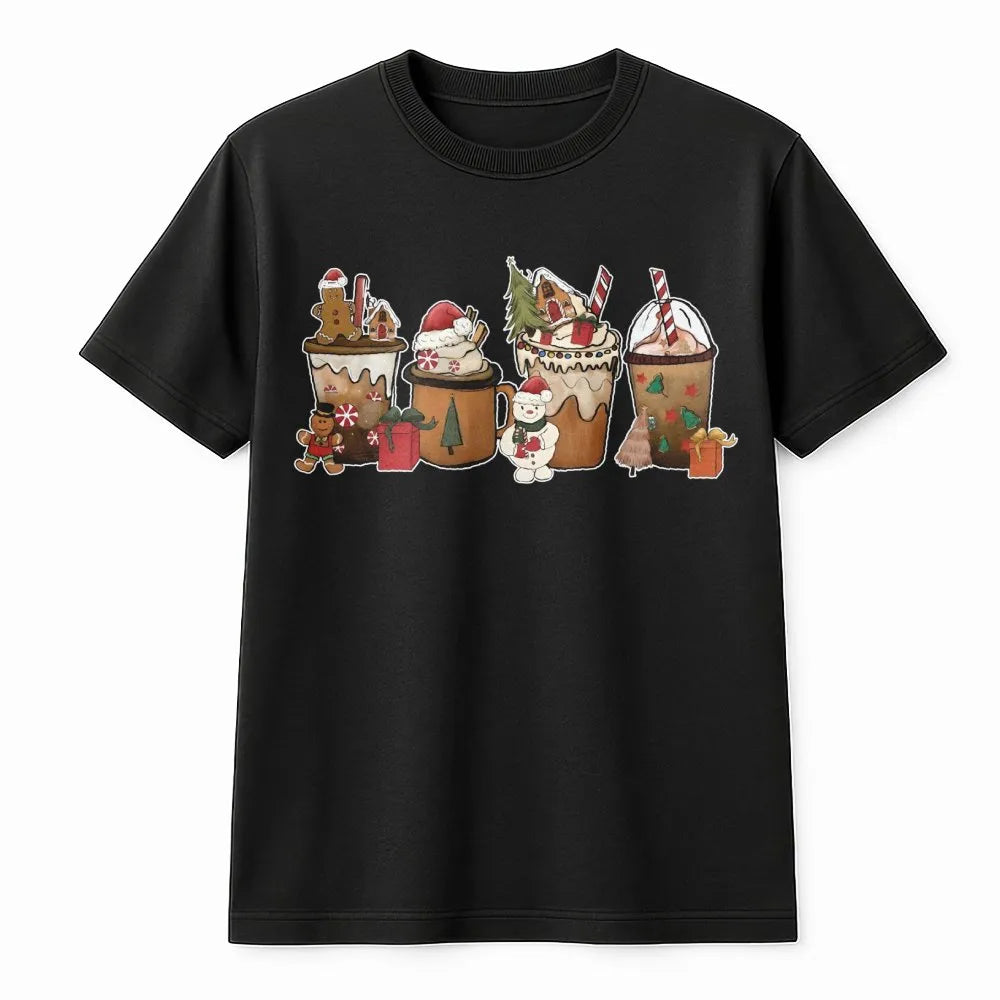 Gingerbread Latte Graphic Shirt, Christmas Coffee T-Shirt, Comfy Winter Cafe Lover Tee, Festive Holiday Apparel, Xmas Coffee 