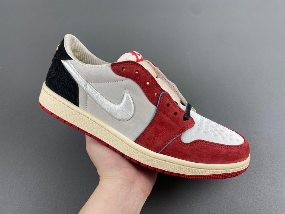 Low Top Sneakers, White Red Colorway, Lace Up Design, Casual Gift for Sneaker Fans