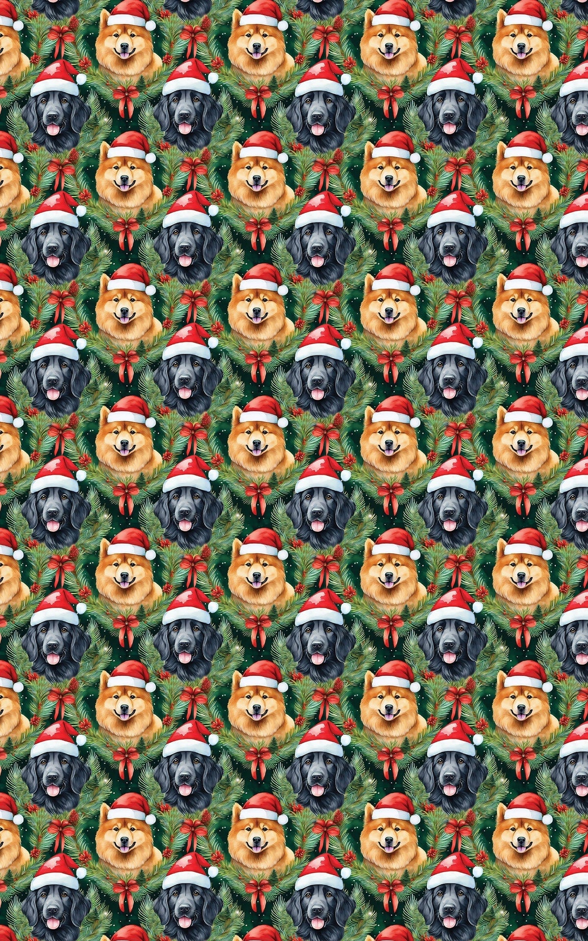 Christmas Dog Wreath Gift Wrap, Flat-Coated Retriever and Shiba Inu Wrapping Paper, Adorable Puppy Holiday Wrapping Paper, Pe