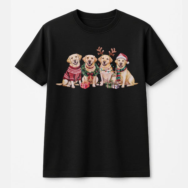 Festive Dog Holiday Graphic Tee, Yellow Labrador Christmas Shirt, Adorable Lab Xmas T-Shirt, Winter Dog Lover Shirt, Present 