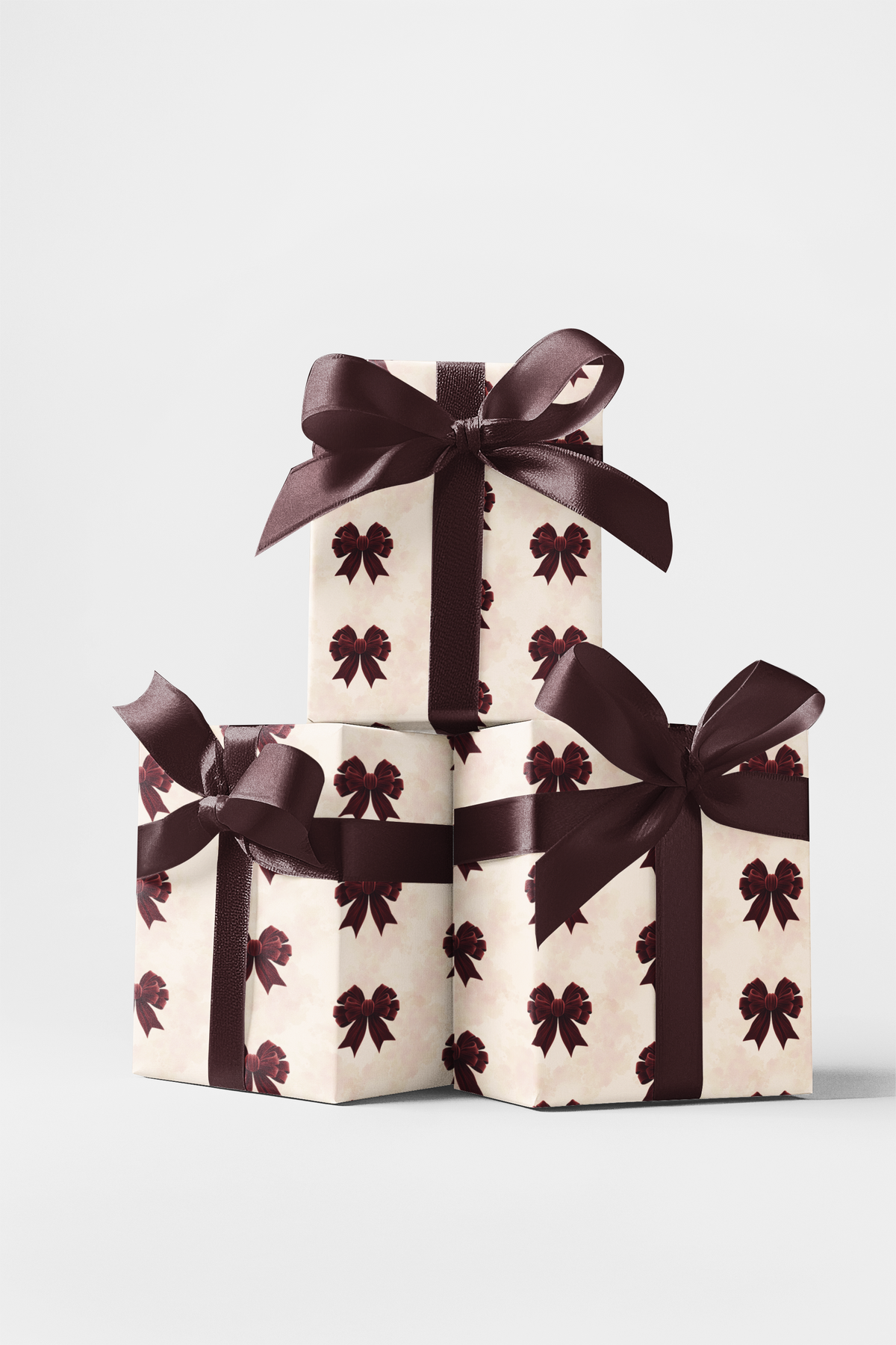 Crimson Red Bows Gift Wrap, Velvet Ribbons Wrapping Paper, Cream Holiday Bow Pattern Wrapping Paper, Vintage Christmas Gift W