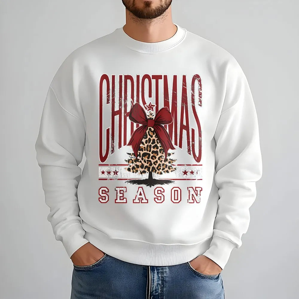 Coquette Bow Christmas Sweatshirt, Leopard Print Tree Sweatshirt, Trendy Holiday Tree Sweater, Adorable Winter Crewneck Sweat