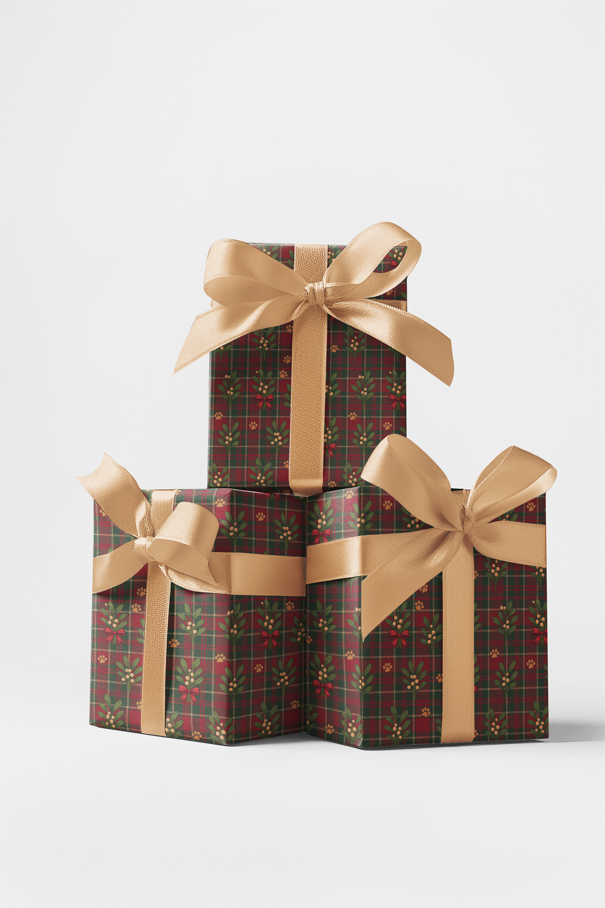 Red Tartan Dog Gift Wrap, Pawliday Plaid Wrapping Paper, Christmas Dog Paw Wrapping Paper, Holiday Plaid Gift Wrap, Dog Lover