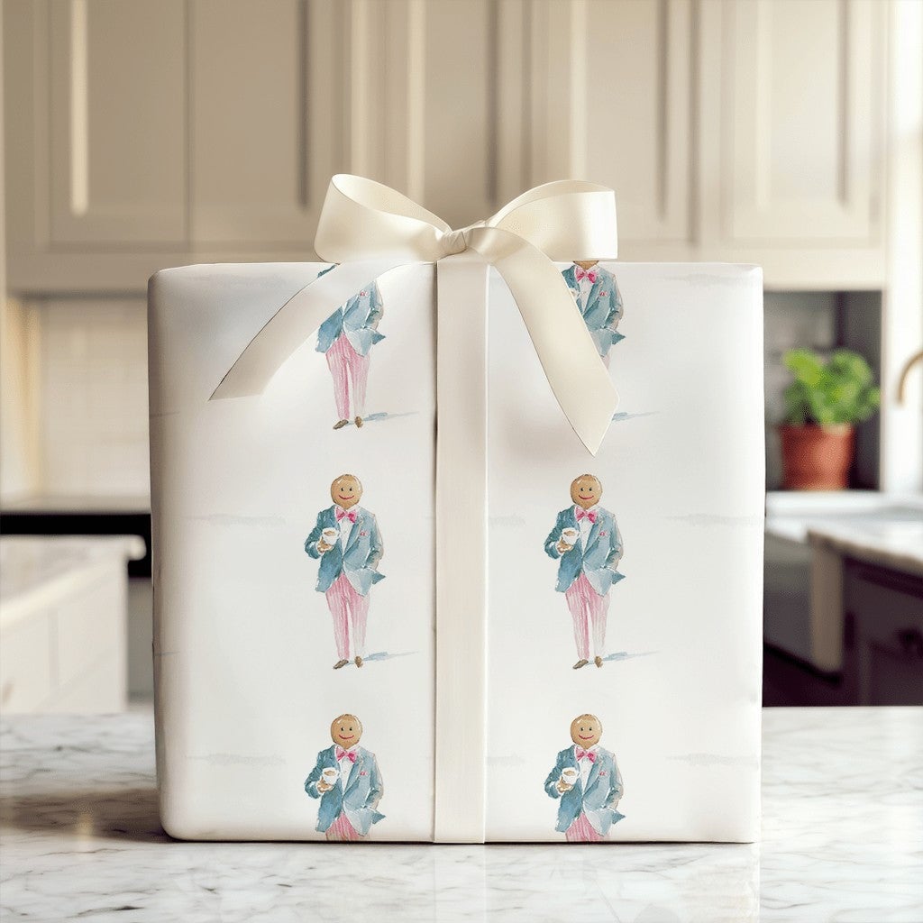 Coffee Gingerbread Gift Wrap, Dapper Gingerbread Man Wrapping Paper, Preppy Christmas Wrapping Paper, Whimsical Holiday Wrapp