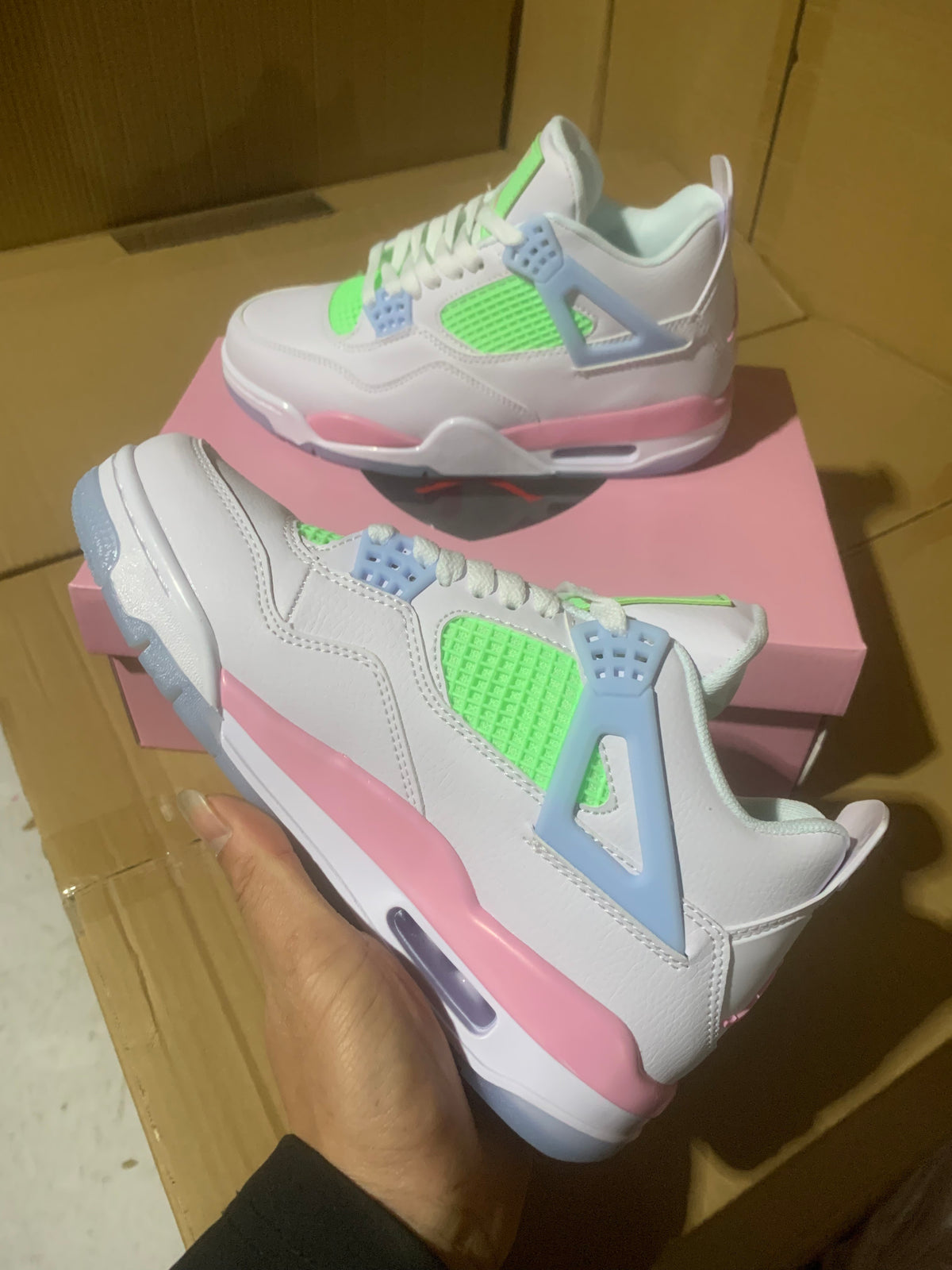 Mid Top Sneakers, White Pink Green Colorway, Valentine Design, Lace Up Design, Casual Gift for Sneaker Fans