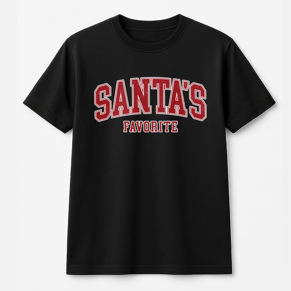 Varsity Christmas Shirt, Santa's Favorite T-Shirt, Adorable Festive Holiday Graphic Tee, Retro Xmas Lettering T-Shirt, Family