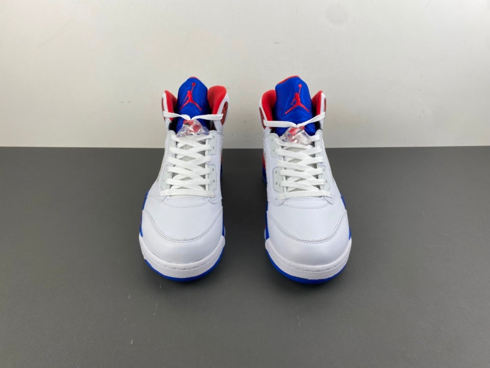 High Top Sneakers, Blue White Red Colorway, Leather Footwear, Lace Up Design, Casual Gift for Sneaker Fans