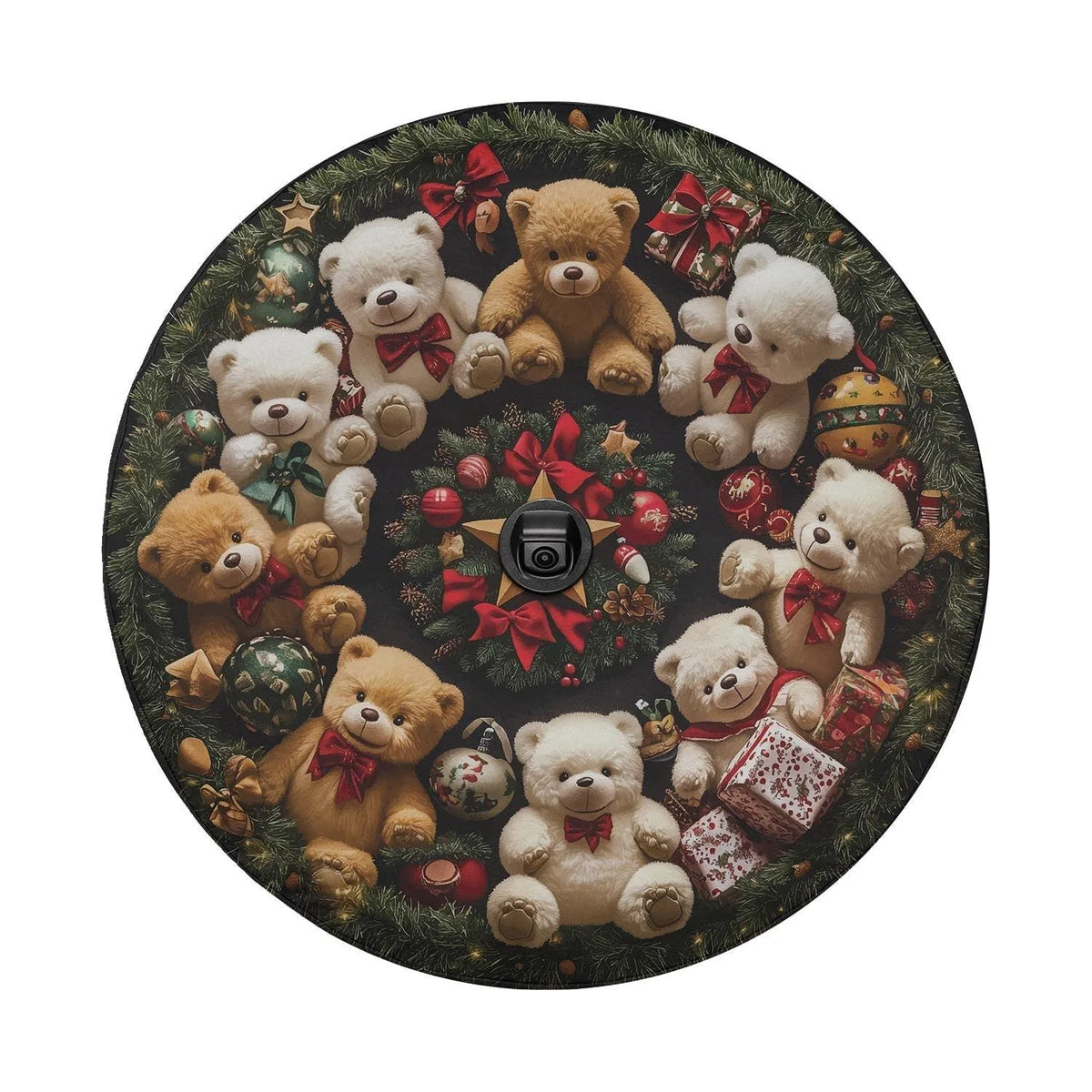 Festive Christmas Holiday Wheel Cover, Teddy Bear Wreath Spare Tire Cover, Adorable Winter Decor Tire Cover for Jeep SUV Truc