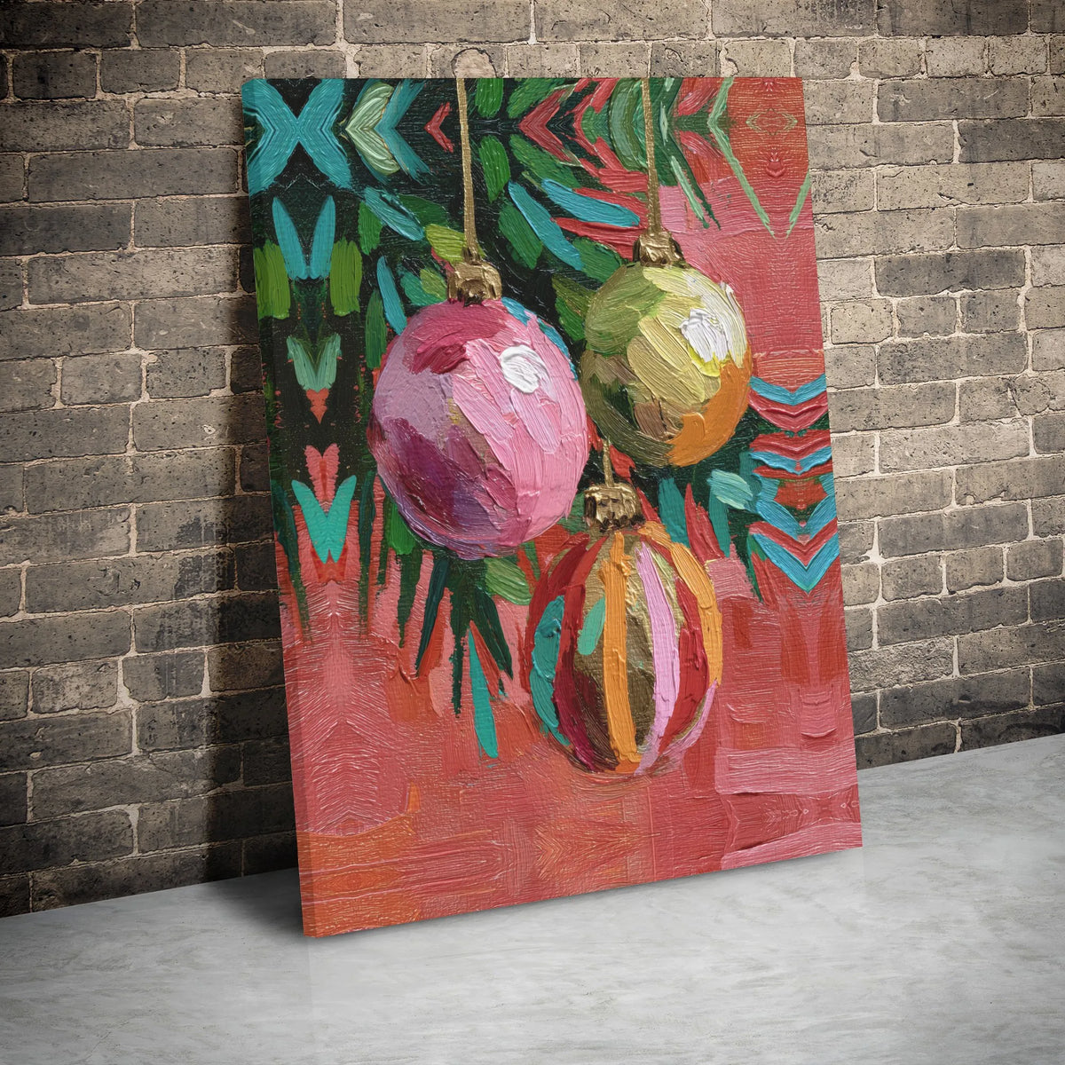 Holiday Ornament Canvas Print, Christmas Ornament Wall Art, Impressionist Christmas Canvas Art, Festive Wall Decor, Winter Se