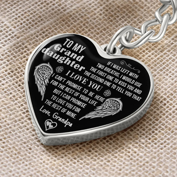 Granddaughter Graphic Heart Keychain, Granddaughter Heart Keychain from Grandpa, Inspirational Message Keyring, Birthday Chri