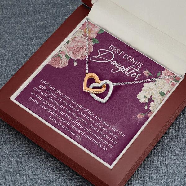 Interlocking Hearts Necklace, Bonus Daughter Necklace, Stepdaughter Pendant Necklace, Meaningful Birthday Jewelry, Christmas 
