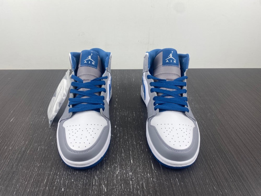 Mid Top Basketball Shoes, Blue White Gray Colorway, Lace Up Design, Casual Gift for Shoe Lovers