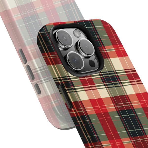 Tartan Pattern Phone Case, Red Green Christmas Plaid iPhone Case, Holiday Seasonal Phone Cover, Festive Winter Tough Phone Ca