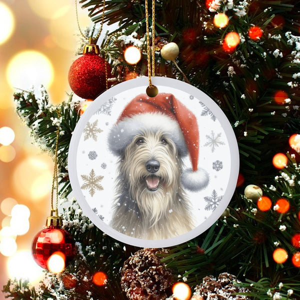 Santa Hat Dog Ceramic Ornament, Glen of Imaal Terrier Christmas Ornament, Glen of Imaal Terrier Holiday Tree Ornament, Puppy 