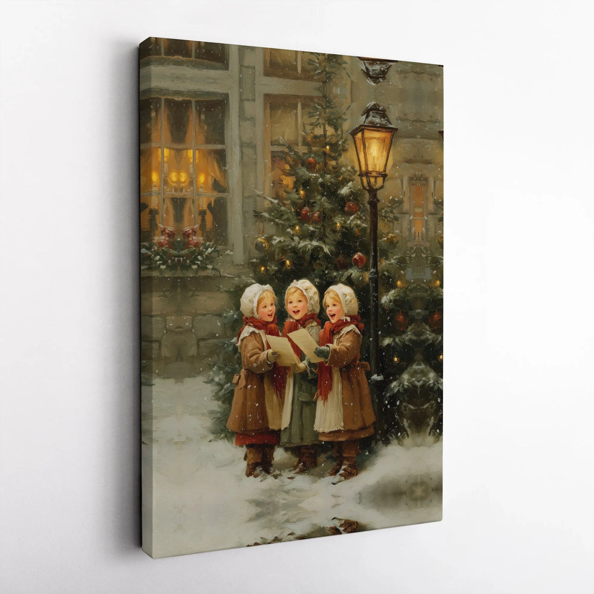 Vintage Snowy Winter Canvas Print, Victorian Christmas Carolers Canvas Wall Art, Holiday Caroling Canvas, Festive Christmas H