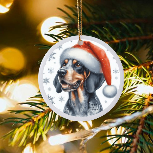 Santa Hat Dog Ornament, Bluetick Coonhound Christmas Ornament, Coonhound Tree Ornament, Ceramic Dog Lover Ornament, Holiday K