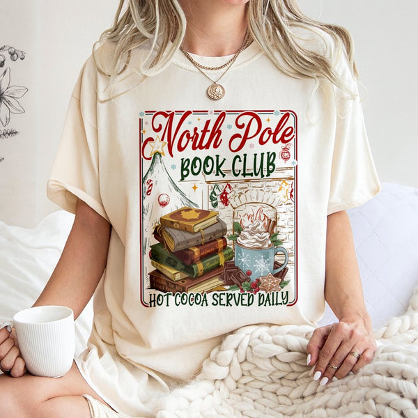 Festive Christmas Reading Graphic Tee, North Pole Book Club Shirt, Comfy Holiday Bookish T-Shirt, Adorable Xmas Reader Shirt,