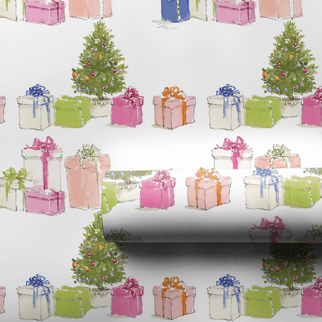Watercolor Holiday Presents Gift Wrap, Christmas Tree Wrapping Paper, Festive Colorful Xmas Tree Gift Wrapping Paper, Winter 