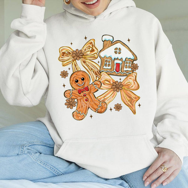 Coquette Christmas Bow Cookie Sweatshirt, Gingerbread Hoodie, Adorable Aesthetic Holiday Pullover, Winter Gingerbread Present