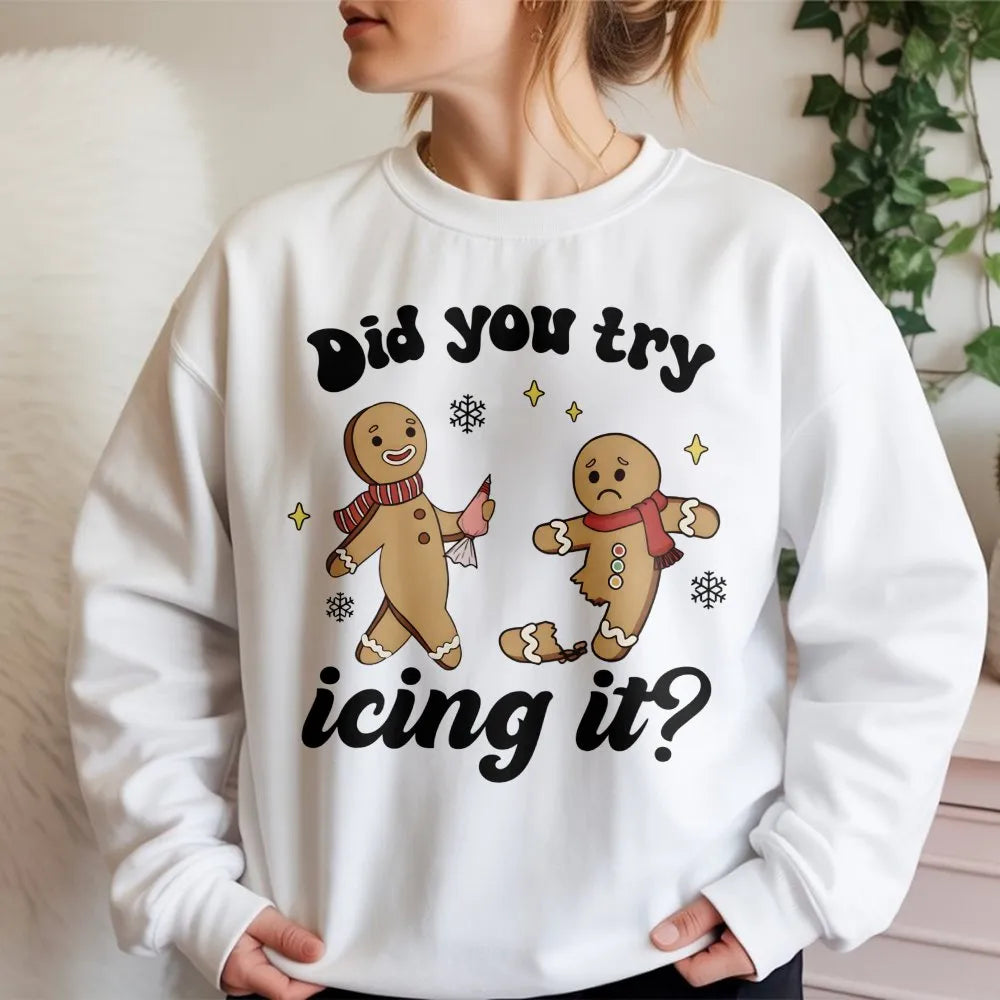 Humorous Gingerbread Christmas Crewneck, Did You Try Icing It Sweatshirt, Physical Therapy Sweatshirt, PT Athletic Trainer Ho