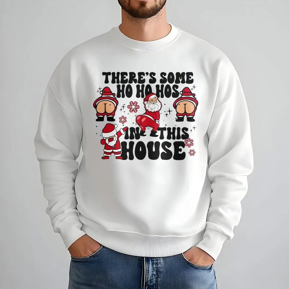 Humorous Santa Christmas Sweatshirt, There Is Some Ho Ho Hos in This House Sweatshirt, Naughty Xmas Party Crewneck, Retro Hol