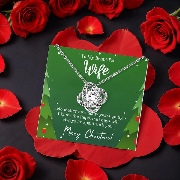 Rotating Rose Box CZ Knot Pendant, Love Knot Necklace for Wife, Christmas Love Knot Necklace, Romantic Holiday Jewelry Keepsa