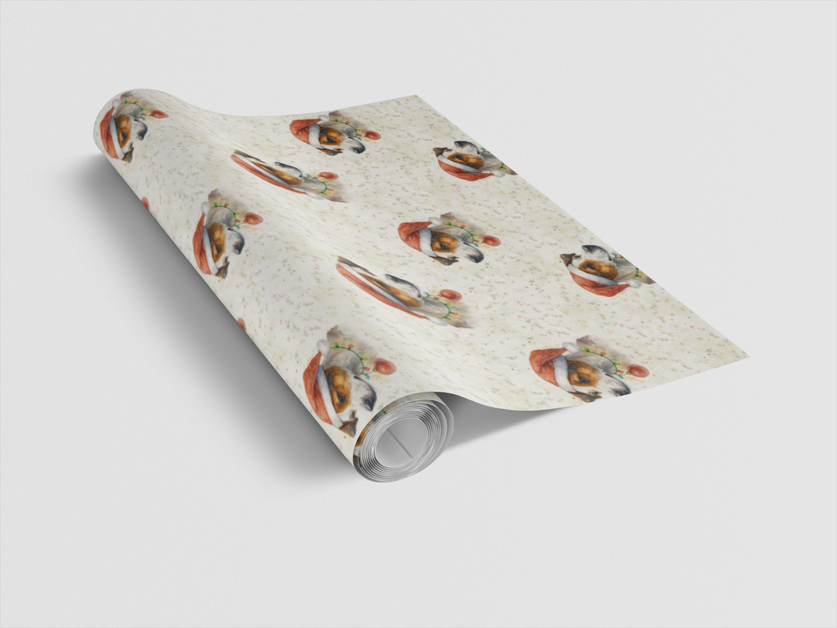 Santa Hat Dog Gift Wrap, Jack Russell Terrier Christmas Wrapping Paper, Festive Puppy Present Wrap, Holiday Dog Lover Present