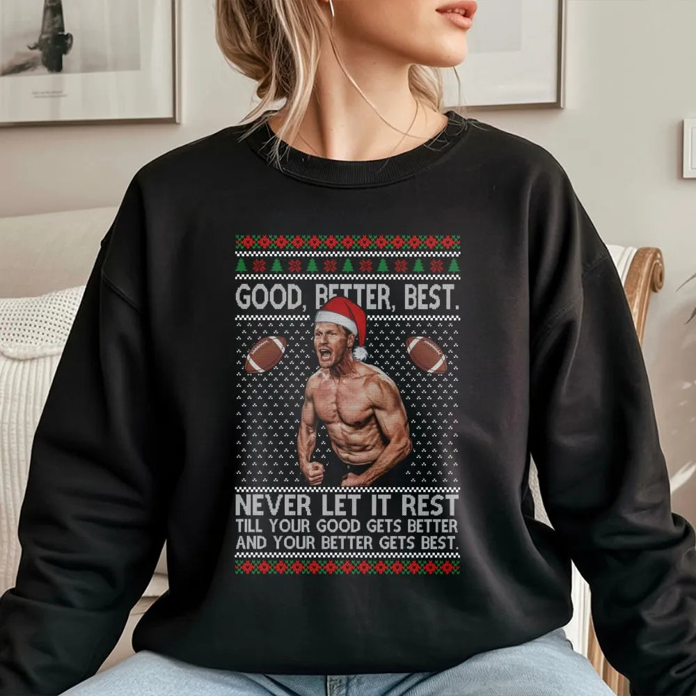 Humorous Holiday Football Crewneck, Football Player Ugly Christmas Sweatshirt, Motivational Quote Football Pullover, Sports F