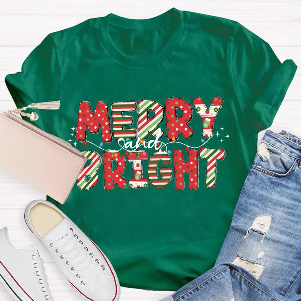 Festive Holiday Dots Graphic Tee, Merry and Bright Polka Dot Christmas T-Shirt, Adorable Xmas Season Shirt, Christmas Present