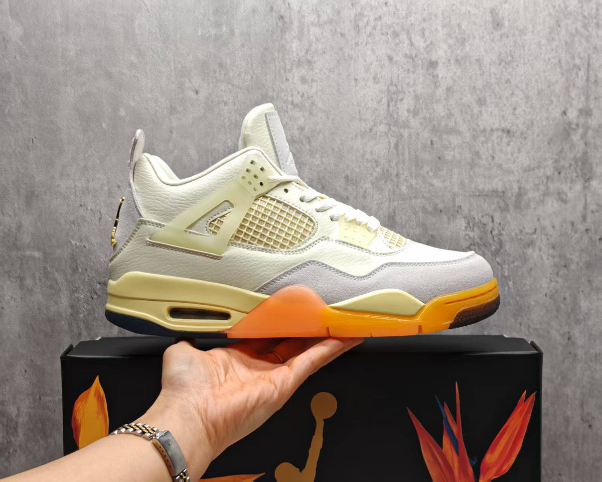 Mid Top Sneakers, Beige Orange Colorway, Lace Up Design, Casual Gift for Sneaker Fans