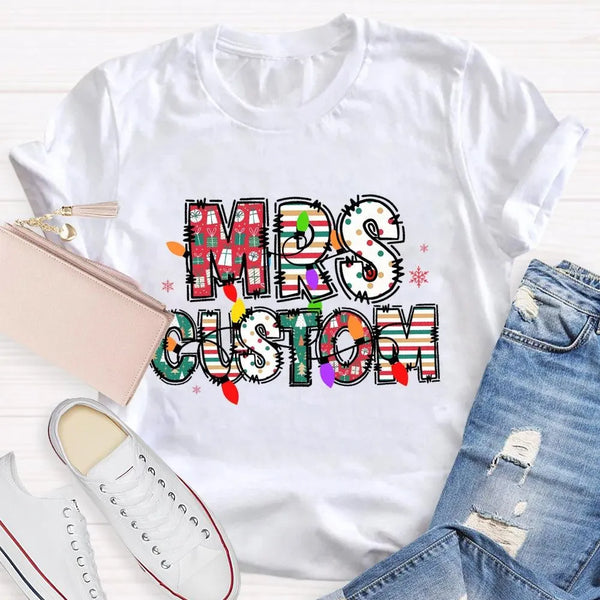 Custom Family Holiday Shirt, Personalized Christmas Lights Name T-Shirt, Adorable Festive Graphic Tee, Matching Christmas Cre