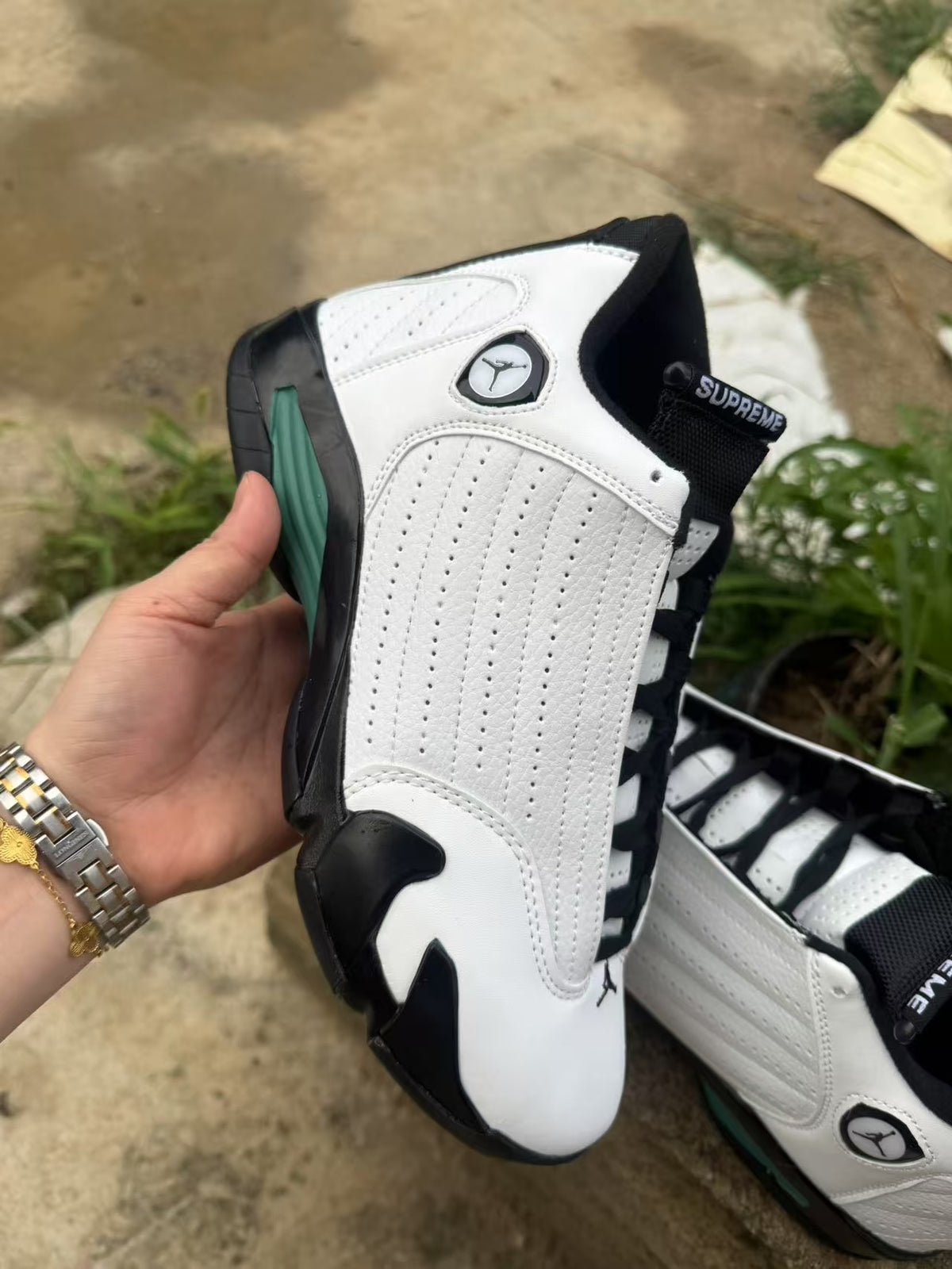 Mid Top Sneakers, White Black Green Colorway, Lace Up Design, Casual Gift for Sneaker Fans