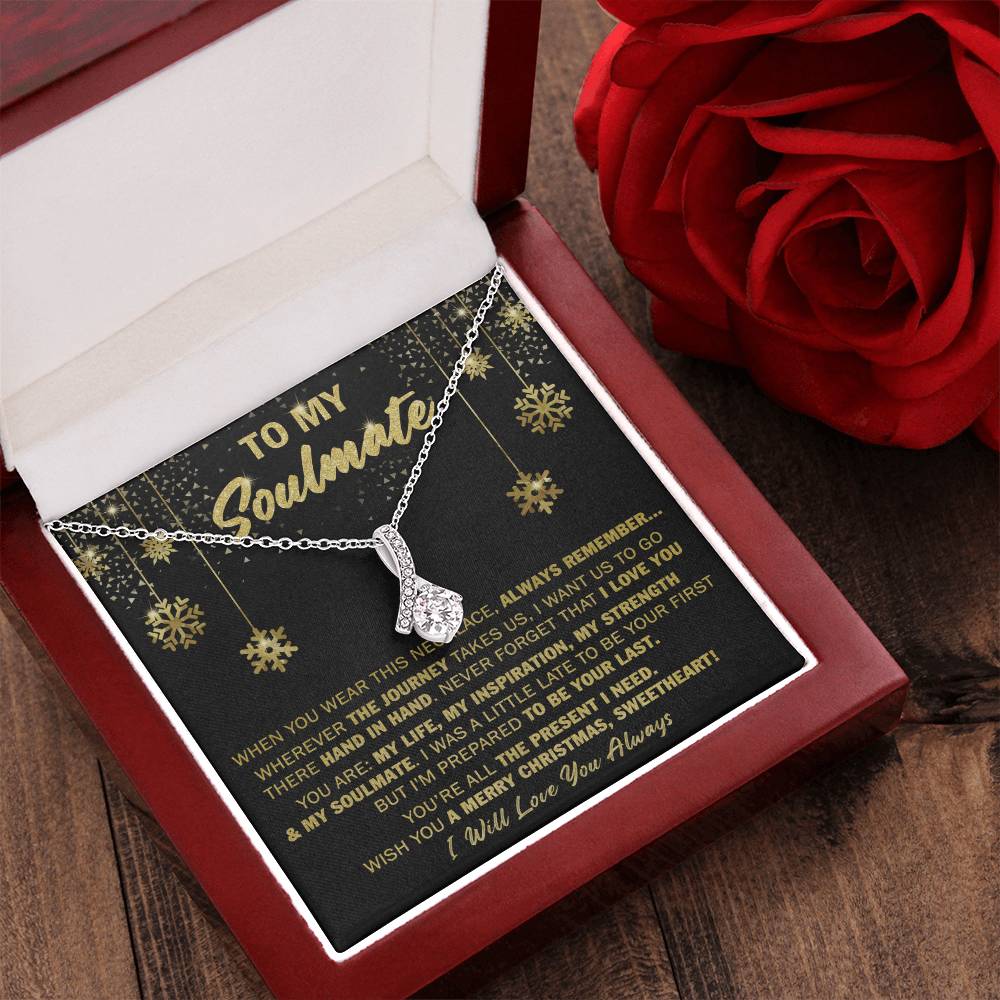 Cubic Zirconia Pendant Jewelry, Soulmate Alluring Beauty Ribbon Necklace, 14k White Gold Over Stainless Steel, Christmas Pres