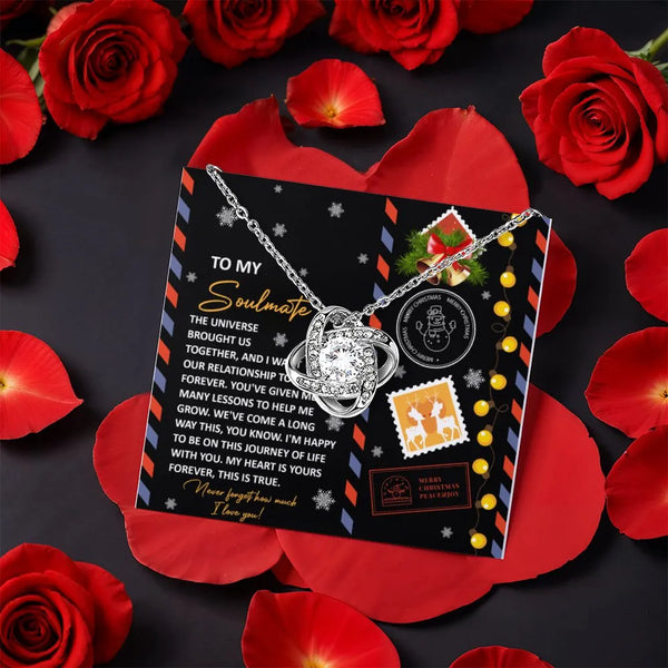CZ Crystal Knot Necklace, Soulmate Love Knot Necklace, Romantic Christmas Pendant Necklace, Rotating Rose Box Jewelry Present