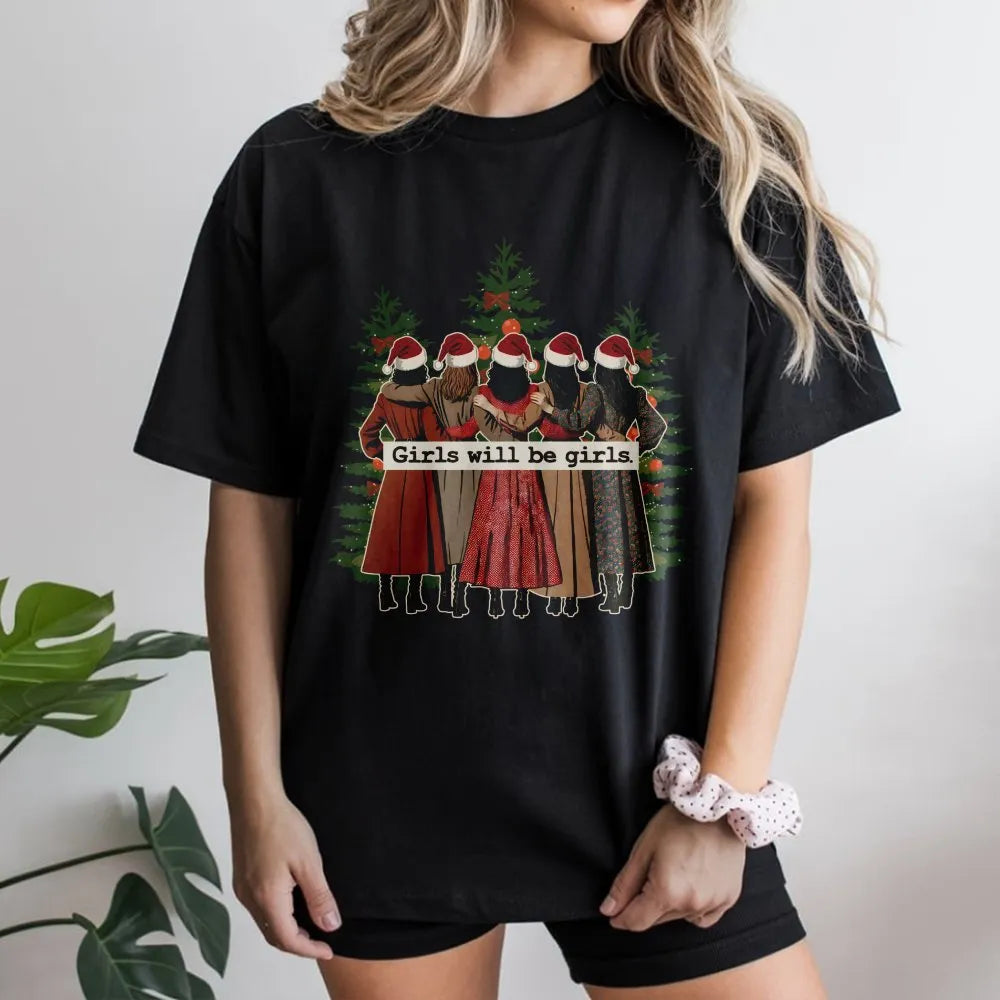 Retro Christmas Besties Shirt, Girls Will Be Girls T-Shirt, Adorable Holiday Graphic Tee, Friends Christmas Party Shirt, Wint