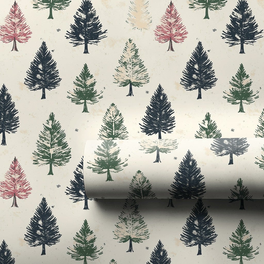 Vintage Christmas Wrapping Paper, Rustic Pine Tree Wrapping Paper, Forest Tree Holiday Gift Wrap, Winter Botanical Wrapping P