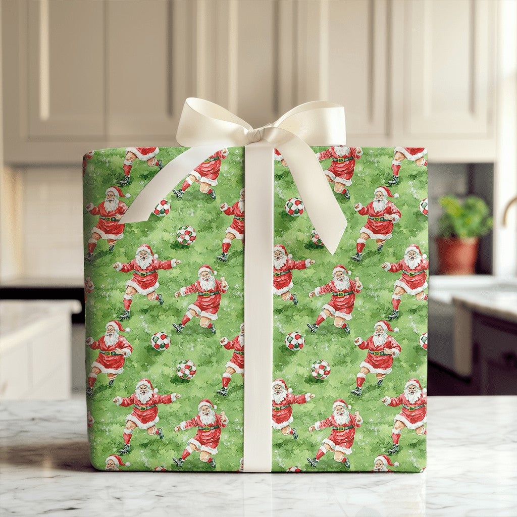 Christmas Soccer Gift Wrap, Soccer Santa Wrapping Paper, Holiday Sports Wrapping Paper, Football Santa Roll, Athlete Xmas Gif
