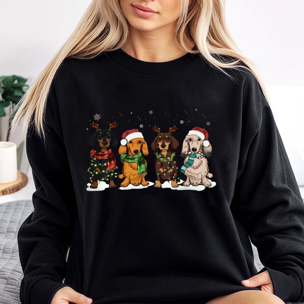 Adorable Festive Dog Holiday Sweater, Dachshund Christmas Sweatshirt, Wiener Dog Xmas Crewneck, Dachshund Lover Sweatshirt, D
