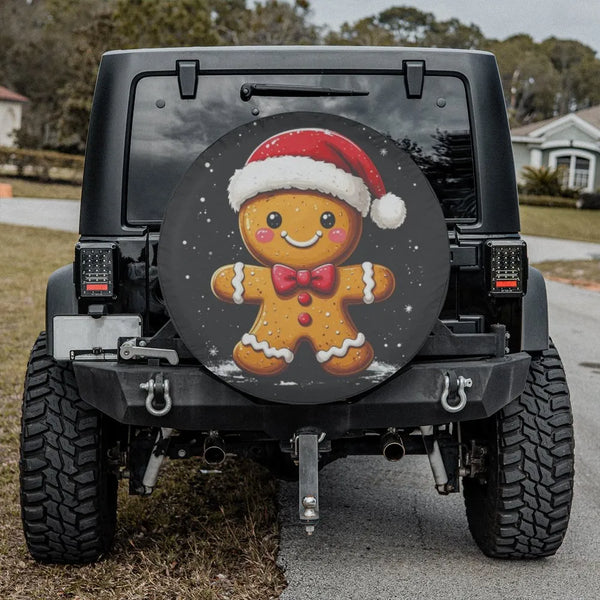 Christmas Santa Hat Tire Cover, Gingerbread Man Spare Tire Cover, Waterproof UV Car Tire Cover, Festive Holiday Jeep SUV Acce