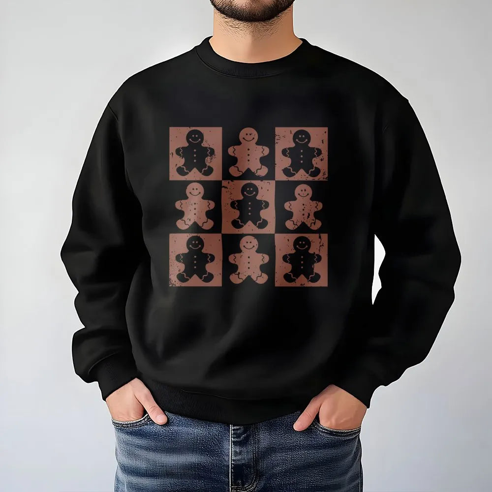Retro Christmas Cookie Sweatshirt, Checkered Gingerbread Man Sweatshirt, Adorable Holiday Crewneck, Vintage Winter Pullover S