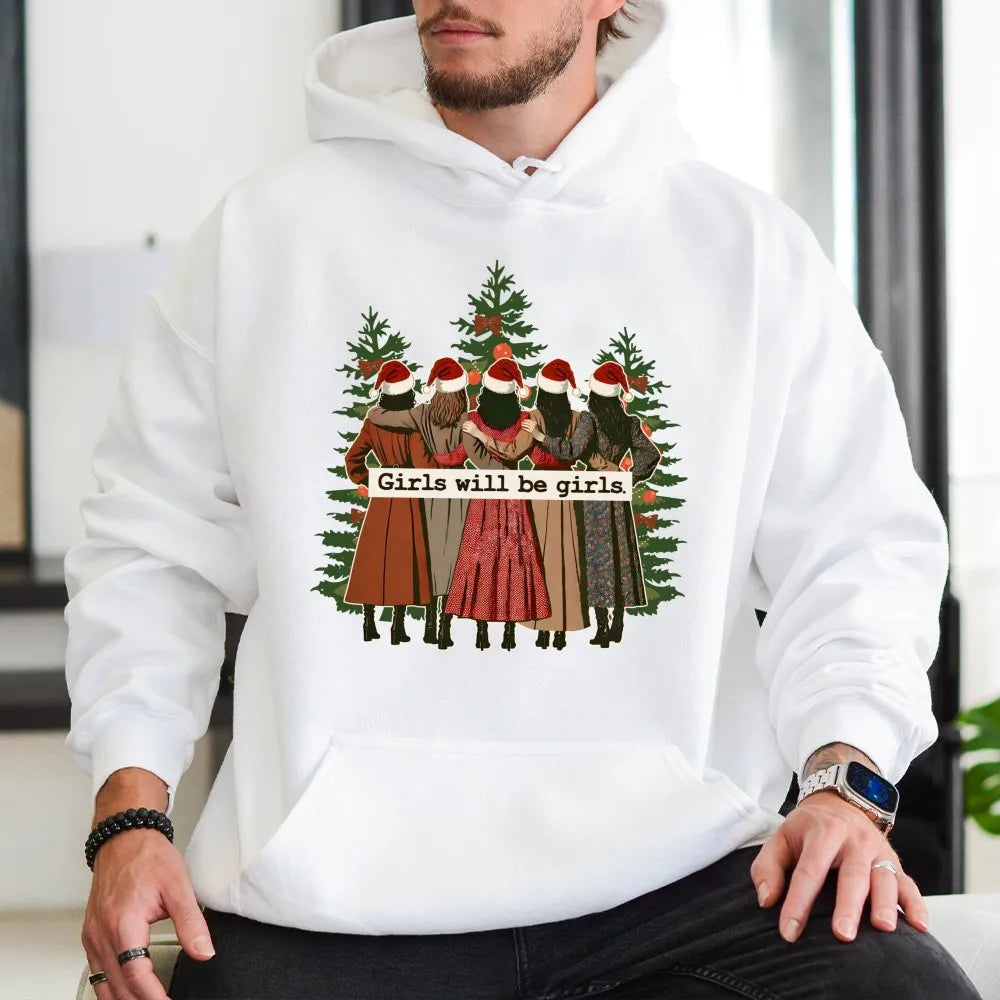 Christmas Best Friend Graphic Hoodie, Girls Will Be Girls Hoodie, Matching Holiday Sweatshirt, Adorable Winter Besties Hooded