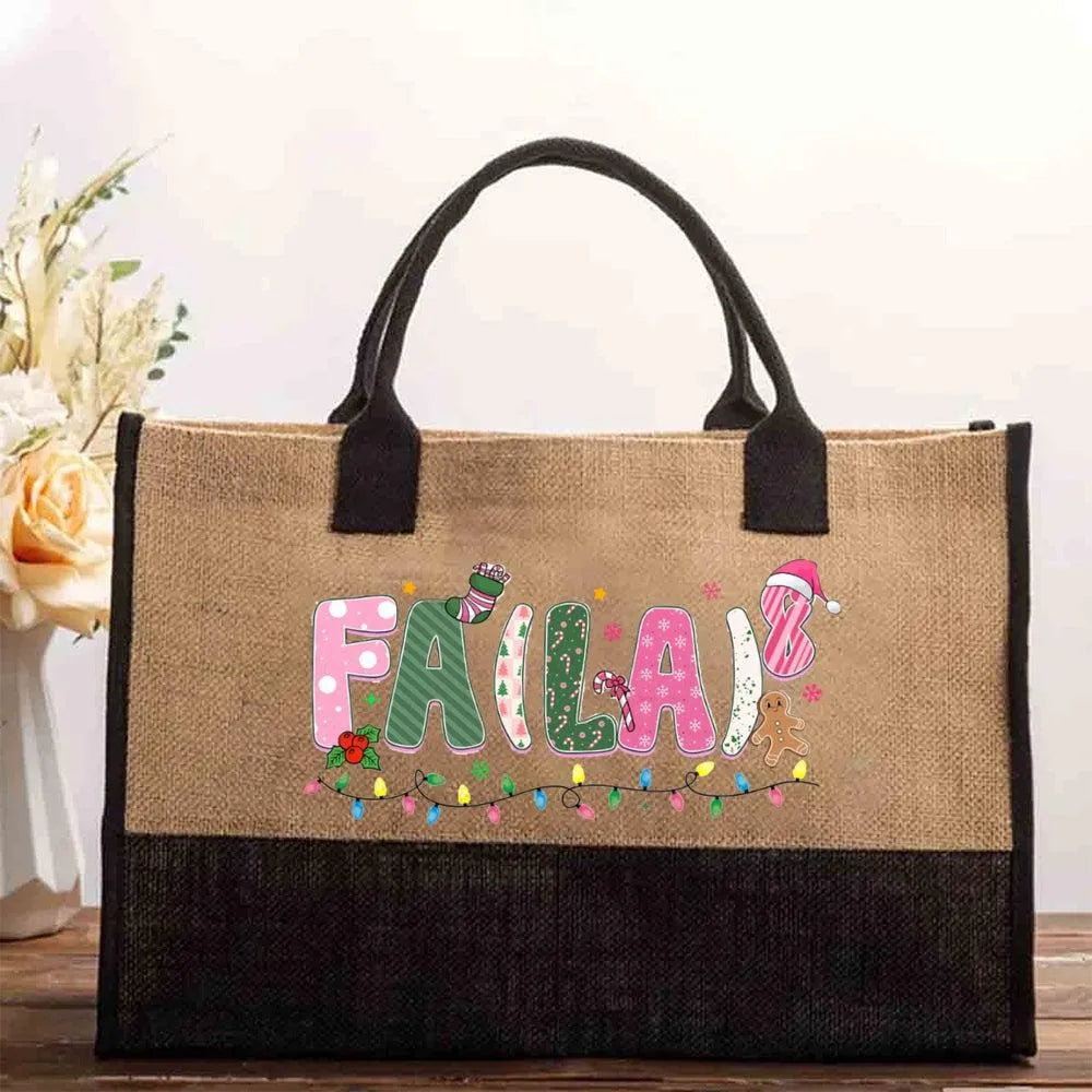 Pink Letter Christmas Math Teacher Canvas Tote, Fa La Holiday Math Cotton Tote Bag, Winter School Shoulder Bag, Present for H