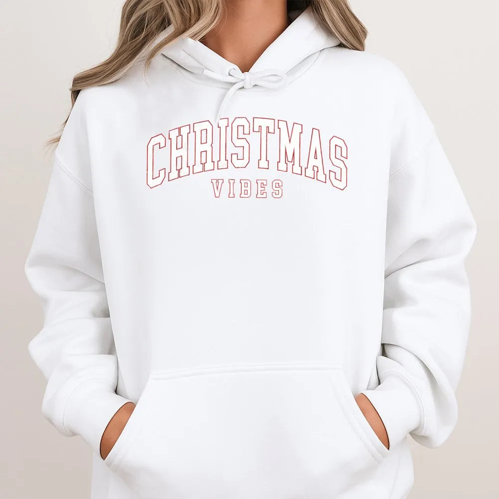 Retro Varsity Holiday Hooded Sweatshirt, Christmas Vibes Hoodie, Vintage Christmas Hoodie, Comfy Winter Pullover, Xmas Presen