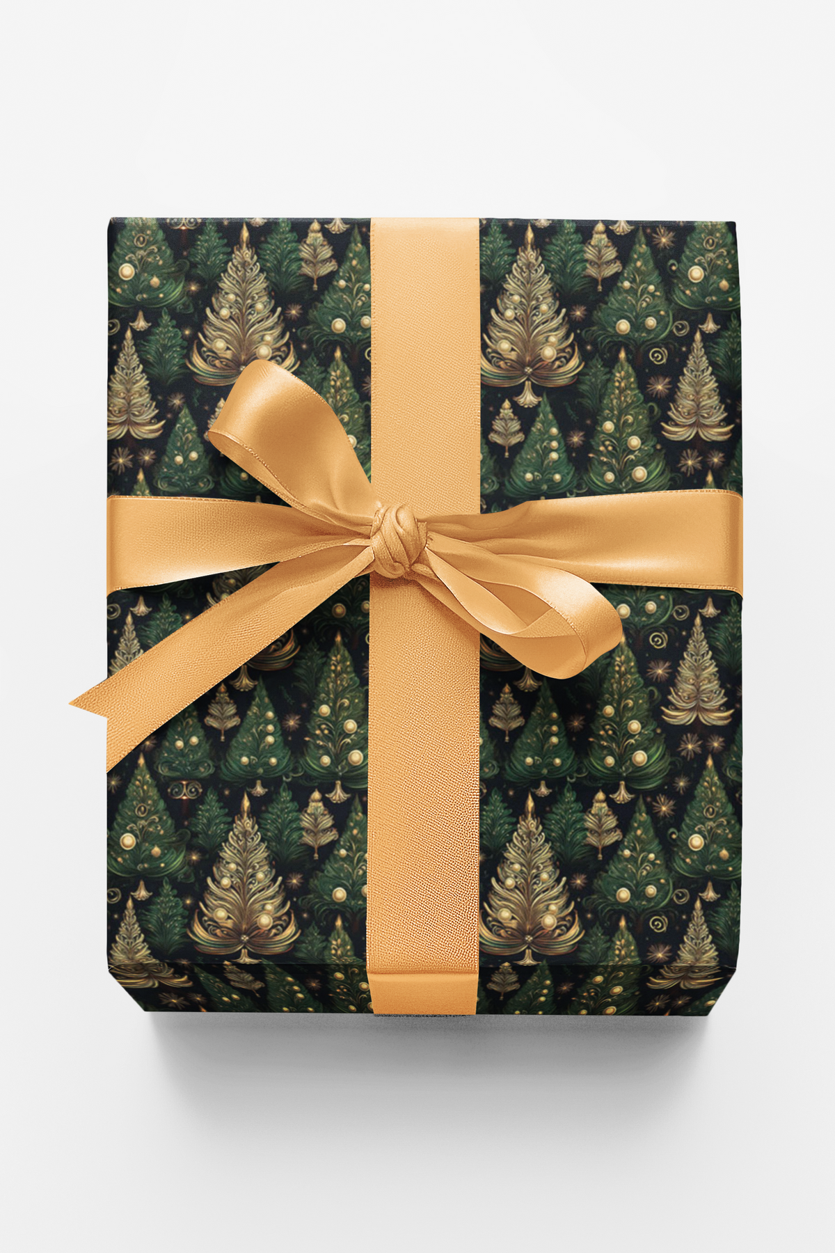 Gold Emerald Pine Tree Gift Wrap, Enchanted Forest Christmas Wrapping Paper, Woodland Holiday Gift Wrap Roll, Festive Winter 