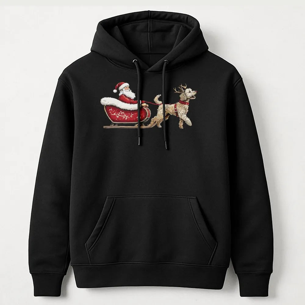 Doodle Santa Sleigh Graphic Sweatshirt, Goldendoodle Christmas Hoodie, Adorable Dog Mom Holiday Pullover, Winter Dog Lover Ho