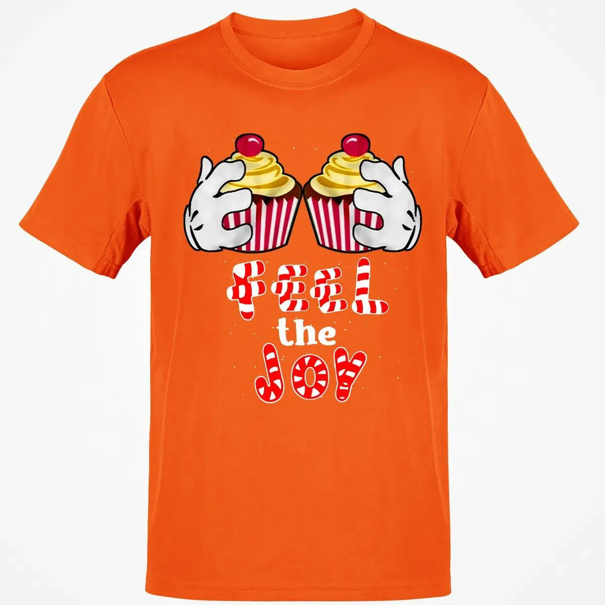 Adorable Cartoon Cupcake Graphic Tee, Feel the Joy Christmas Shirt, Holiday Sweets T-Shirt, Festive Winter Shirt, Dessert Lov