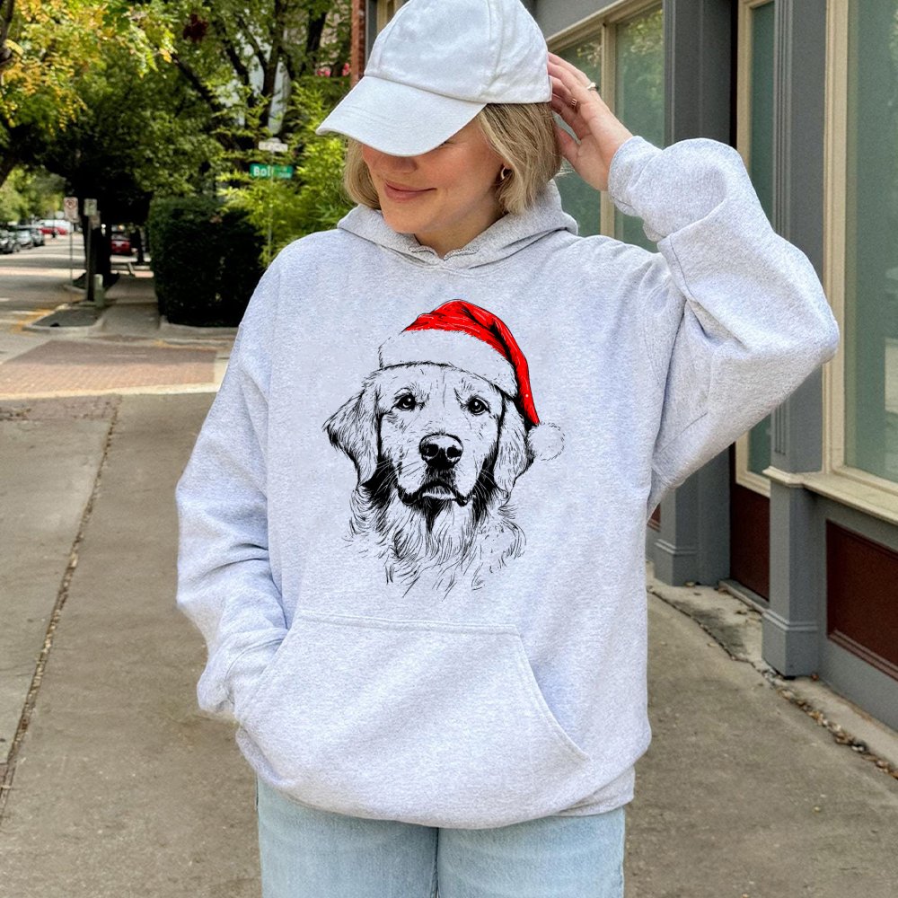 Santa Hat Dog Christmas Hoodie, Golden Retriever Christmas Hoodie, Adorable Pet Lover Christmas Hoodie, Holiday Dog Graphic P