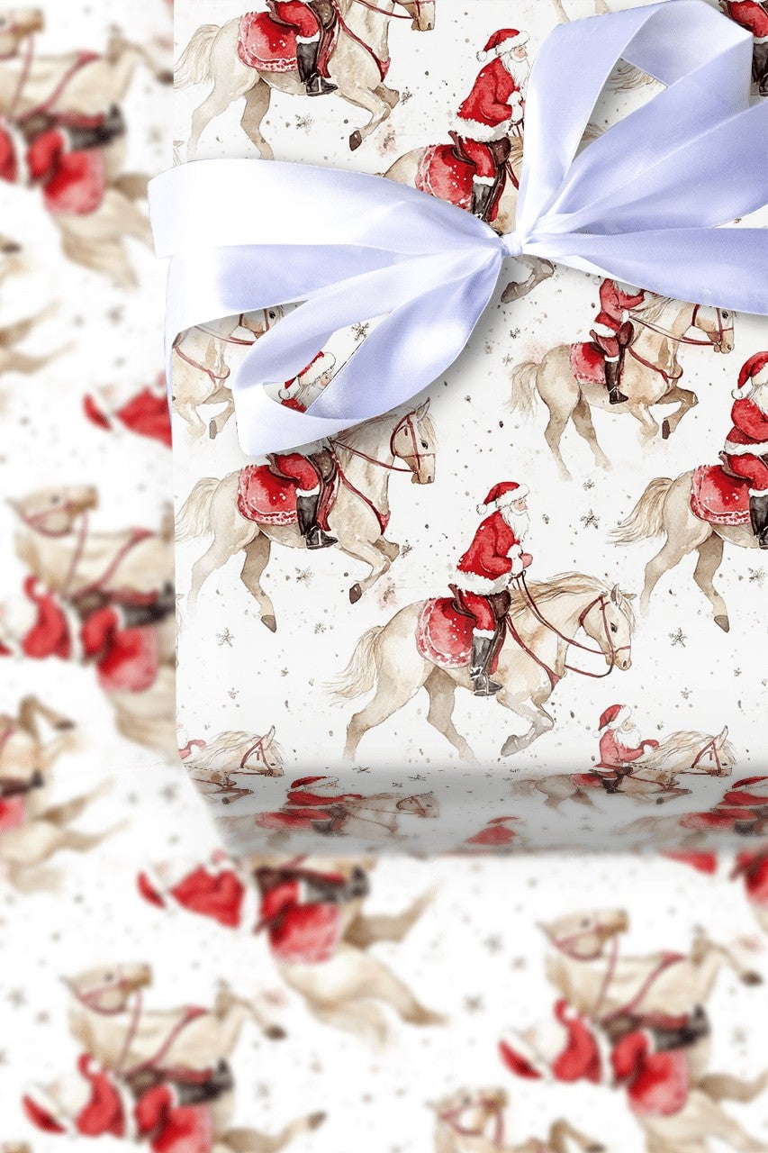 Equestrian Christmas Gift Wrap, Santa Riding Horse Wrapping Paper, Watercolor Horse Lover Holiday Paper, Festive Xmas Gift Wr