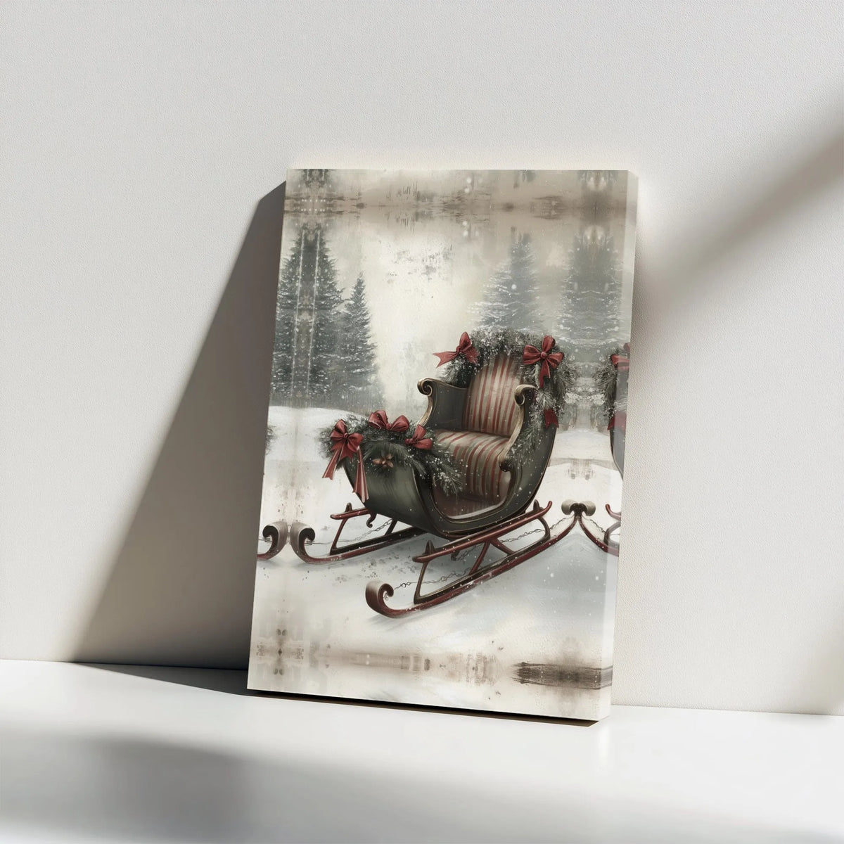 Winter Forest Snowy Landscape Canvas Print, Vintage Christmas Sleigh Canvas Wall Art, Festive Holiday Wall Decor, Winter Home
