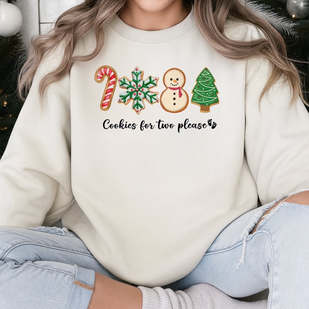 Gingerbread Baby Pregnancy Reveal Crewneck, Cookies for Two Please Christmas Sweatshirt, Festive Maternity Holiday Sweater Pu